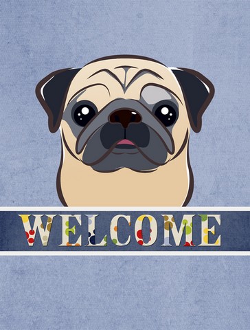 Fawn Pug Welcome Flag Canvas House Size
