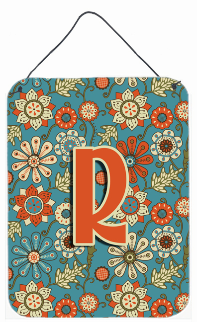 Letter R Flowers Retro Blue Wall and Door Hanging Prints