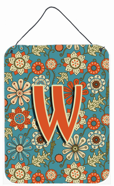Letter W Flowers Retro Blue Wall and Door Hanging Prints