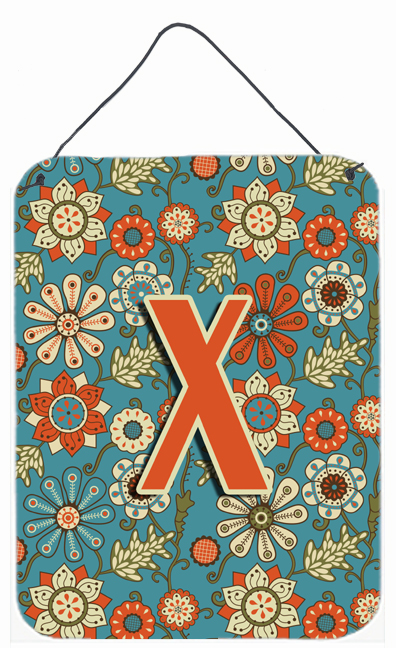Letter X Flowers Retro Blue Wall and Door Hanging Prints