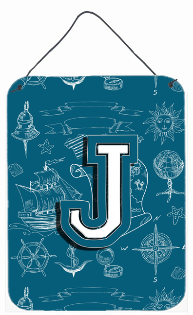 Letter J Sea Doodles Initial Alphabet Wall and Door Hanging Prints