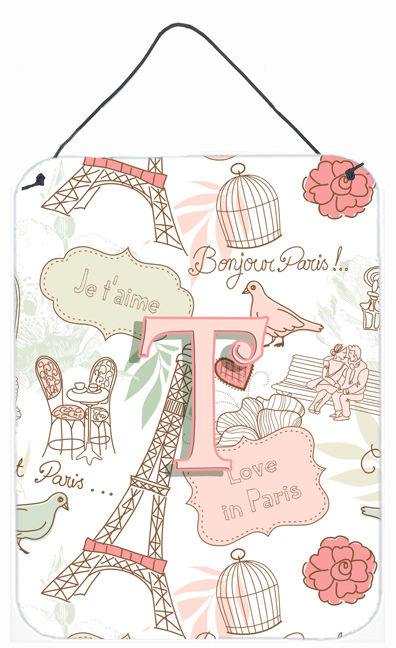 Letter T Love In Paris Pink Wall and Door Hanging Prints - Pink - 12 L x 0.02 W x 16 H in.