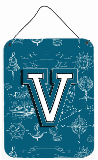 Letter V Sea Doodles Initial Alphabet Wall and Door Hanging Prints