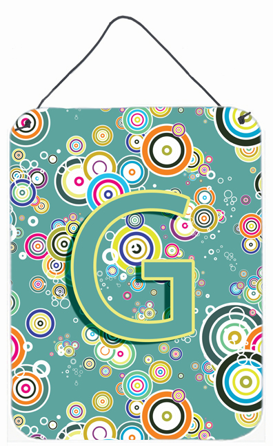 Letter G Circle Circle Teal Initial Alphabet Wall and Door Hanging Prints