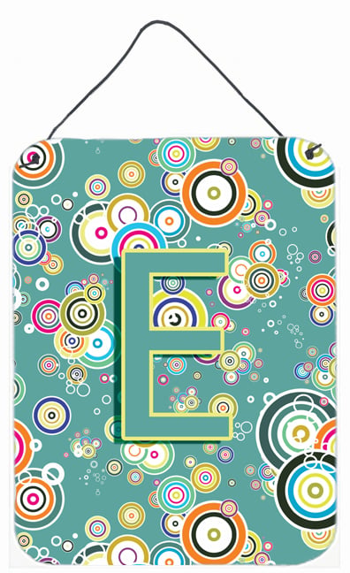 Letter E Circle Circle Teal Initial Alphabet Wall and Door Hanging Prints