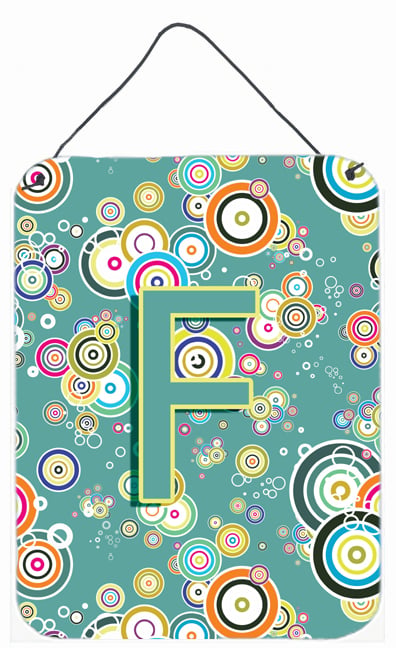 Letter F Circle Circle Teal Initial Alphabet Wall and Door Hanging Prints