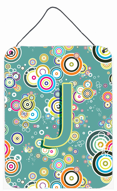Letter J Circle Circle Teal Initial Alphabet Wall and Door Hanging Prints