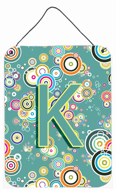 Letter K Circle Circle Teal Initial Alphabet Wall and Door Hanging Prints