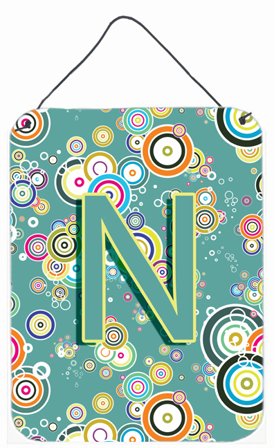 Letter N Circle Circle Teal Initial Alphabet Wall and Door Hanging Prints