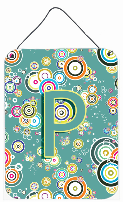 Letter P Circle Circle Teal Initial Alphabet Wall and Door Hanging Prints