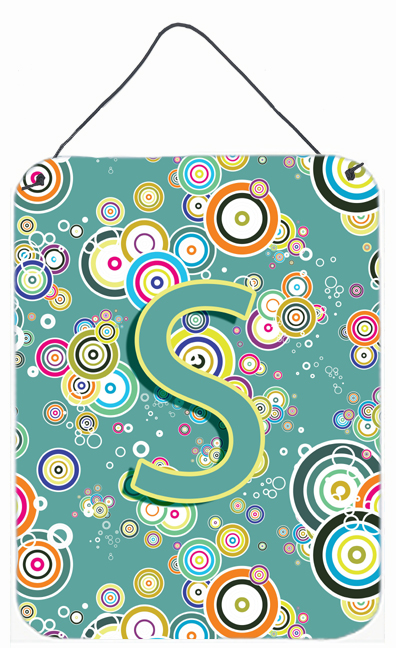 Letter S Circle Circle Teal Initial Alphabet Wall and Door Hanging Prints