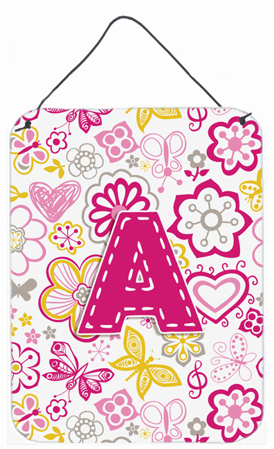 Letter A Flowers And Butterflies Pink Wall and Door Hanging Prints - Pink - 12 L x 0.02 W x 16 H in.