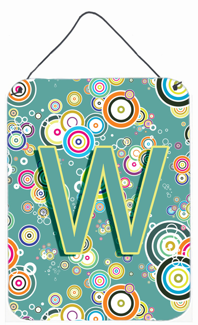 Letter W Circle Circle Teal Initial Alphabet Wall and Door Hanging Prints
