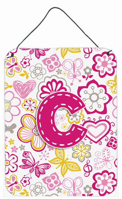 Letter C Flowers And Butterflies Pink Wall and Door Hanging Prints - Pink - 12 L x 0.02 W x 16 H in.