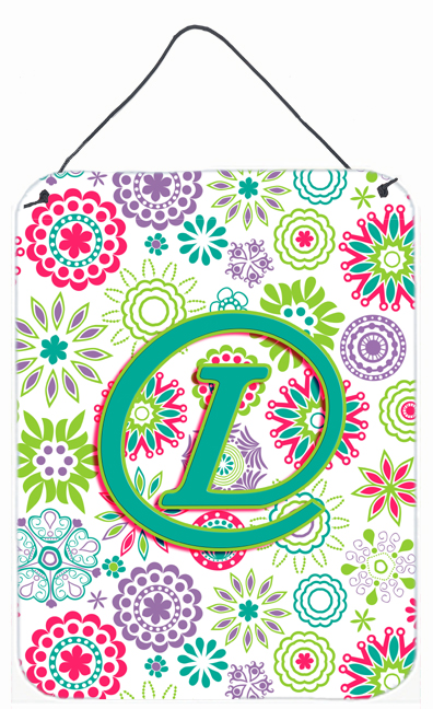 Letter L Flowers Pink Teal Green Initial Wall and Door Hanging Prints