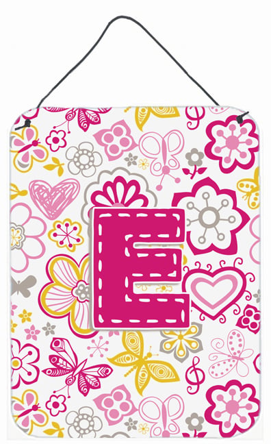 Letter E Flowers And Butterflies Pink Wall and Door Hanging Prints - Pink - 12 L x 0.02 W x 16 H in.
