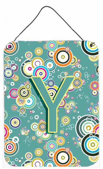 Letter Y Circle Circle Teal Initial Alphabet Wall and Door Hanging Prints