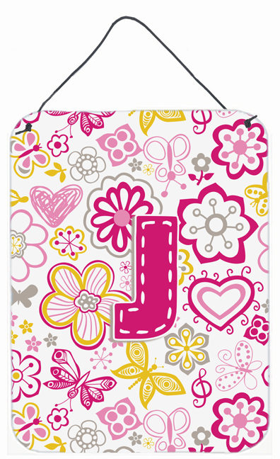Letter J Flowers And Butterflies Pink Wall and Door Hanging Prints - Pink - 12 L x 0.02 W x 16 H in.