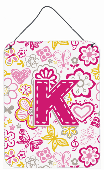 Picture of Carolines Treasures CJ2005-KDS1216 Letter K Flowers And Butterflies Pink Wall and Door Hanging Prints