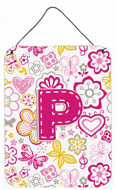 Letter P Flowers And Butterflies Pink Wall and Door Hanging Prints - Pink - 12 L x 0.02 W x 16 H in.