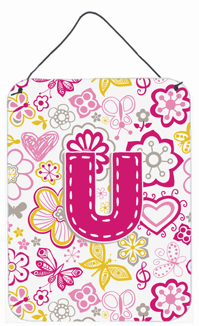 Letter U Flowers And Butterflies Pink Wall and Door Hanging Prints - Pink - 12 L x 0.02 W x 16 H in.