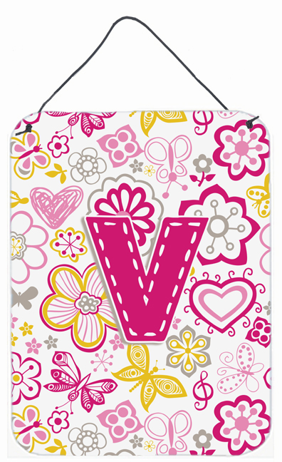 Picture of Carolines Treasures CJ2005-VDS1216 Letter V Flowers And Butterflies Pink Wall and Door Hanging Prints