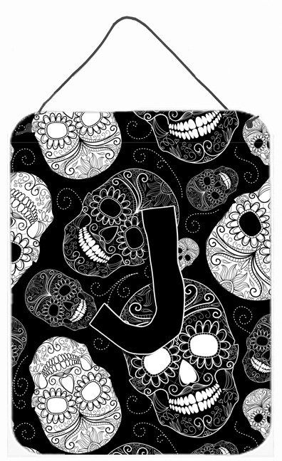 CJ2008-JDS1216 Letter J Day Of The Dead Skulls Black Wall and Door Hanging Prints