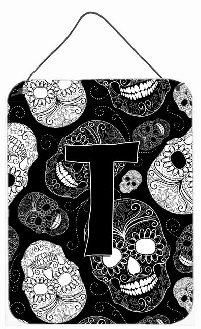 CJ2008-TDS1216 Letter T Day Of The Dead Skulls Black Wall and Door Hanging Prints