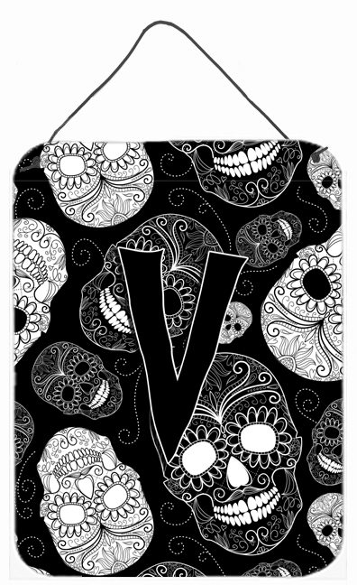 CJ2008-VDS1216 Letter V Day Of The Dead Skulls Black Wall and Door Hanging Prints