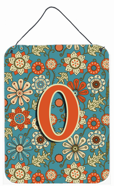 Letter O Flowers Retro Blue Wall and Door Hanging Prints
