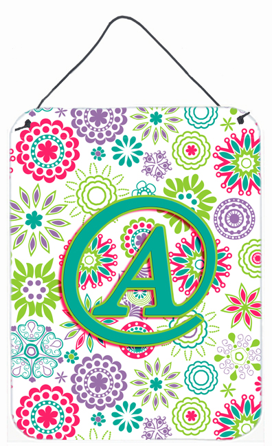 Letter A Flowers Pink Teal Green Initial Wall and Door Hanging Prints