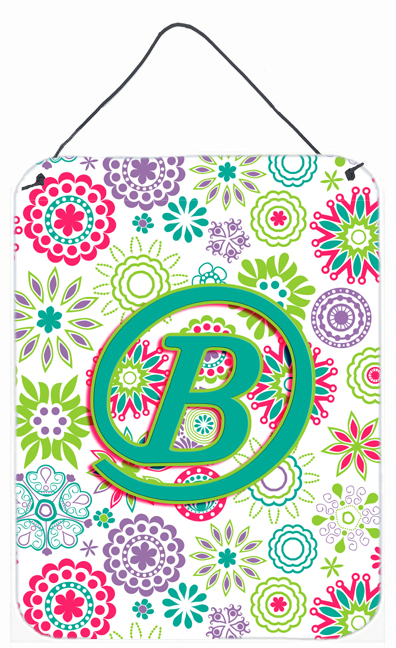 Letter B Flowers Pink Teal Green Initial Wall and Door Hanging Prints