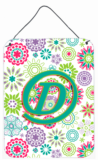 Letter D Flowers Pink Teal Green Initial Wall and Door Hanging Prints