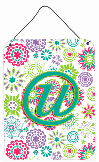 Letter U Flowers Pink Teal Green Initial Wall and Door Hanging Prints