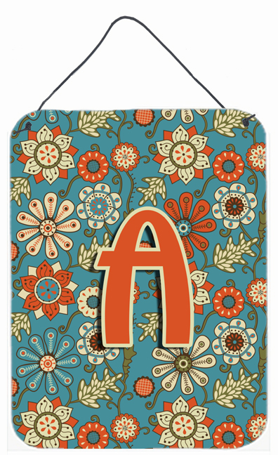 Letter A Flowers Retro Blue Wall and Door Hanging Prints
