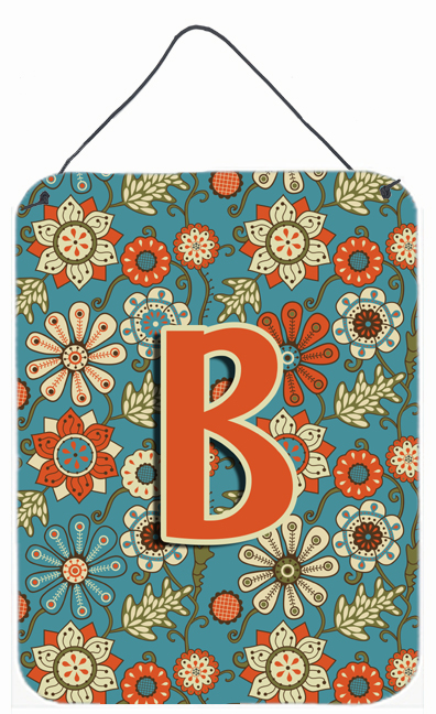 Letter B Flowers Retro Blue Wall and Door Hanging Prints