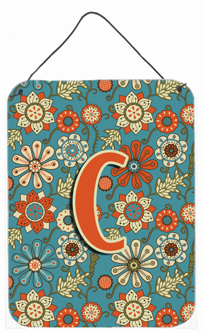 Letter C Flowers Retro Blue Wall and Door Hanging Prints