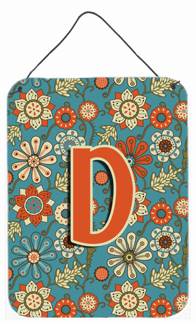 Letter D Flowers Retro Blue Wall and Door Hanging Prints