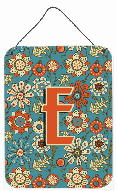 Letter E Flowers Retro Blue Wall and Door Hanging Prints
