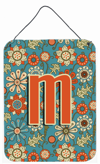 Letter M Flowers Retro Blue Wall and Door Hanging Prints