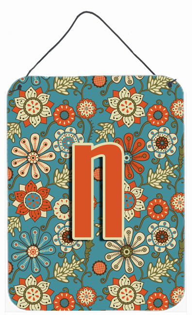 Letter N Flowers Retro Blue Wall and Door Hanging Prints