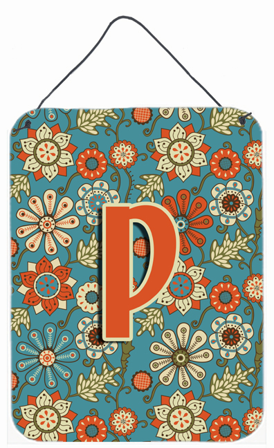 Letter P Flowers Retro Blue Wall and Door Hanging Prints