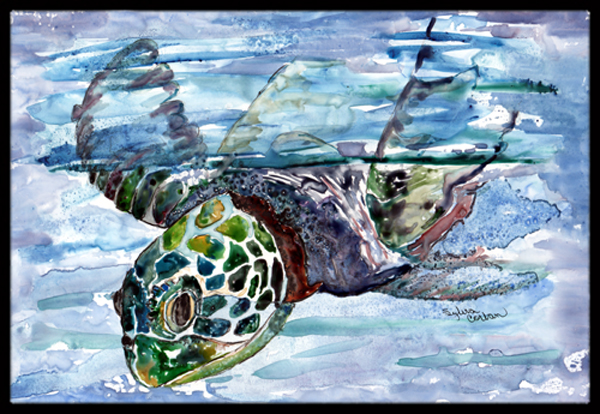 Loggerhead Turtle In A Dive Indoor & Outdoor Mat- - 24 x 36 in.