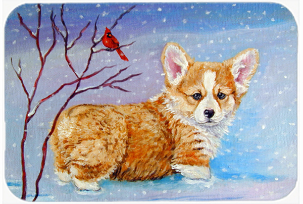 Picture of Carolines Treasures 7327LCB Corgi Pup Snow Cardinal Glass Cutting Board- Large