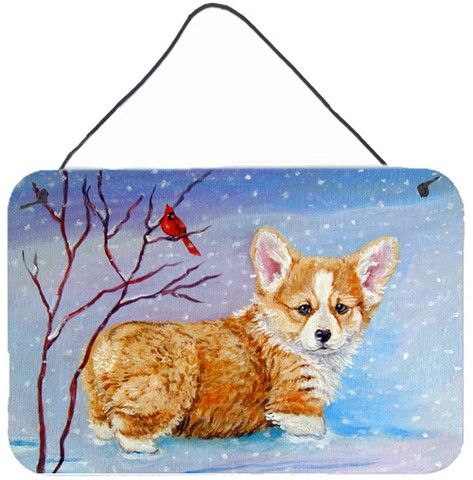Corgi Pup Snow Cardinal Wall and Door Hanging Prints
