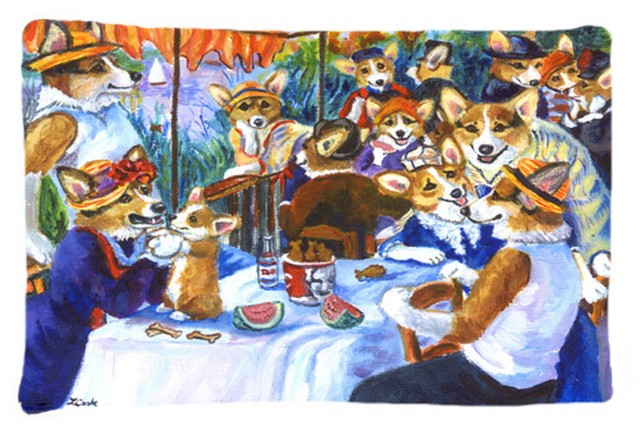 Corgi Boating Party Fabric Standard Pillowcase