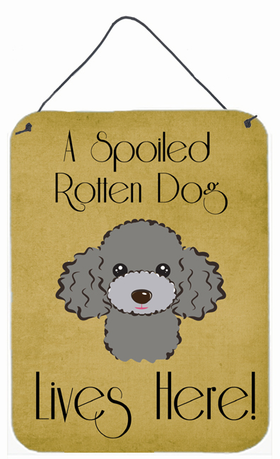 Silver Gray Poodle Spoiled Dog Lives Here Wall and Door Hanging Prints