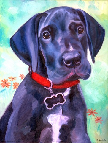 Great Dane Natural Ears Black Pup Flag Garden Size