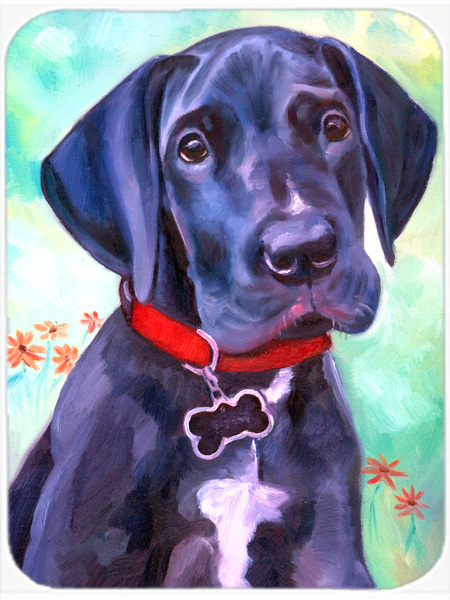 Picture of Carolines Treasures 7312LCB Great Dane Natural Ears Black Pup Glass Cutting Board- Large