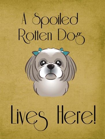 Gray Silver Shih Tzu Spoiled Dog Lives Here Flag Garden Size